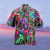 economico Uccelli &amp; Animali-Per uomo Pappagallo Camicia Camicia hawaiana Camicia da campo Manica corta Camicia Collo ripiegabile Hawaiano Originale Informale Esterno Strada Informale Giallo Verde chiaro Rosa Stampa 3D S M L