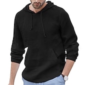 voordelige Zakelijk Casual-Voor heren linnen overhemd Katoenen linnen overhemd Zomer overhemd Strand hemd Effen Hawaii Feestdagen Zwart Wit blauw Lange mouw Capuchon Lente zomer Kleding Standaard