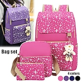 economico Zaini per Bambini e Adolescenti-Set zaino stellato da 4 pezzi per ragazze - include zaino, borsa a tracolla, borsetta e astuccio - disponibile in rosa, viola, blu e nero