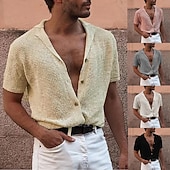 preiswerte Herren Strickjacke-herren hemd mit lagerkragen kubanischer kragen hemd grau kurzarm turndown bekleidung bekleidung