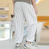 billiga Underdelar-pojkar linne byxor barn pojkar byxor byxor ficka rand andas komfort byxor utomhus mode daglig basis svart vit mörkgrön mid midja
