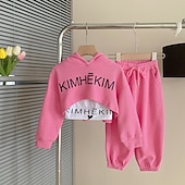halpa Setit-3 osainen Lapset Tyttöjen Kirjain Kirjailtu Huppari &amp; collegehoususetti Aseta Pitkähihainen Muoti ulko- Puuvilla 3-7 vuotta Kevät Punastuvan vaaleanpunainen Harmaa
