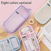 voordelige etuis &amp; houders-Easthill Grid mesh pen etui met rits helder make-up kleur etui make-up tas multifunctionele reisschool tienermeisjes transparante stationaire tas office organizer box voor volwassenen (roze)