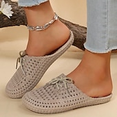 abordables Chaussures sans lacet et mocassins femme-Chaussures mocassins à enfiler tissées pour femmes – chaussures plates respirantes à lacets pour les promenades sur la plage, les travaux de jardinage et les tenues d&#039;été décontractées