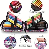 preiswerte Mal-, Zeichen- und Künstlerbedarf-Premium-Buntstifte für Malbücher für Erwachsene, Set mit 72 Farben, Federmäppchen mit Reißverschlussschlitz, mit Spitzer, weicher Kern, 7 Metallic-Farben, ideal zum Schichten und Mischen, für