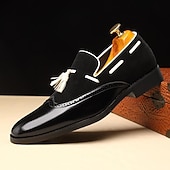 billiga Halvformell-lutning för män tofs loafers i konstläder – eleganta slip-on klänningskor med mocka ovandel för bröllop och formella evenemang