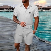 economico Set di camicie stampate da uomo-Per uomo Sfumatura Albero di Cocco Piante Tropicali 2 pezzi Set di camicie Camicia hawaiana estiva Manica Corta Pantaloni corti Collo ripiegato Moda Streetwear Designer All&#039;aperto Streetwear Casuale