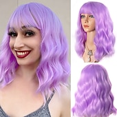 baratos Perucas de Carnaval-Perucas Laranja Vermelha para Mulheres Curta Ondulada Bob com Franja Peruca Cacheada Ruiva Comprimento até o Ombro Cabelo Vermelho Cobre 14 Polegadas Peruca Sintética Colorida para Cosplay Uso Diário