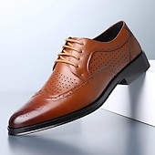 billige Semi-formell-klassiske kjolesko i brogueskinn for menn, stilige oxfordsko med snøring med vinger, elegant formelt fottøy for forretnings- og spesielle anledninger