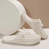 abordables Chaussures sans lacet et mocassins femme-Chaussures mocassins à enfiler tissées pour femmes – chaussures plates respirantes à lacets pour les promenades sur la plage, les travaux de jardinage et les tenues d&#039;été décontractées