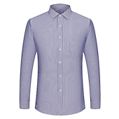 cheap Men's Non Iron Shirts-Dress Shirt Striped Shirt Work Shirt Non Iron Shirt Stripes and Plaid Wedding Office &amp; Career Black White Dark Navy Navy Blue Long Sleeve Turndown All Seasons Clothing Apparel