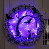 levne Halloween v interiéru-30cm věnec s veselými halloweenskými dekoracemi s ledem, rozsvíceným černým netopýřím kočičím věnec věncem pro halloween dekorace potřeby pro domácí párty