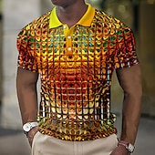 preiswerte Geometrisches Poloshirt für Herren-Herren Grafik Waffel-Poloshirts Golfshirt Kurzarm Polo-Shirts Hemden mit Kragen Lässig Urlaubskleidung Rave-Kleidung Party-Outfits Knöpfe 3D-Druck Blau-Grün Gelb Rote
