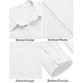 cheap Vacation-Men's Shirt Guayabera Shirt Linen Shirt Button Up Shirt Summer Shirt Beach Shirt Black White Navy Blue Long Sleeve Plain Turndown Spring &amp; Summer Casual Daily Clothing Apparel Patchwork