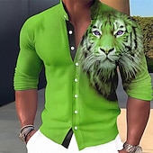 cheap Animal Print-Men&#039;s Animal Tiger Shirt Button Up Shirt Long Sleeve Fashion Streetwear Designer Outdoor Casual Daily Summer Spring Fall Stand Collar Print Blue-Green Red Blue Orange Green