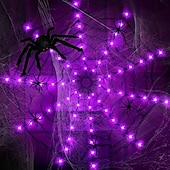 baratos Halloween interno-Luzes de teia de aranha de Halloween 60 LED com aranha preta à prova d&#039;água luzes de rede roxas controle remoto alimentado por USB 8 modos teia de aranha para decoração de quintal de festa iluminação