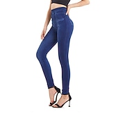  Damen Jeans Hosen Hose Jeggings Gemütliche Leggings Mode Streetwear Volle Länge Hohe Taille Einfach Tasche Elastischer Bund Atmungsaktivität Außenbereich Bequem Mikroelastisch Täglich Urlaub Straße