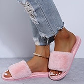 cheap Women's Slippers &amp; Flip-Flops-Women's Plush Fuzzy Open-Toe Slippers – Cozy Indoor Home Shoes with Soft Faux Fur for Winter Comfort