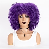 baratos Perucas de festa-perucas afro curtas e cacheadas com franja para mulheres negras perucas afro marrom crespo e cacheado para mulheres negras perucas sintéticas resistentes ao calor perucas marrons fofas perucas de