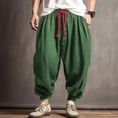baratos Clássico-Homens Calças de linho Calças Calça verão Calçolas Com Cordão Cintura elástica Virilha Abaixada Tecido Conforto Respirável Ao ar livre Diário Para Noite Moda Casual Verde Tropa Azul Marinha