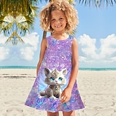 economico Comò in cartone animato 3D-ragazze&#039; 3D Pop art Gatto Farfalla Vestito Senza maniche Stampa 3D Estate Primavera Sportivo Giornaliero Per eventi stile sveglio Informale Dolce Bambino 3-12 anni Abito casual Abito linea A Abito