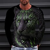 cheap Animal Print T shirts-Men&#039;s Graphic Animal T shirt Long Sleeve T shirt 3D Print Crew Neck Shirt Vintage Fashion Designer Outdoor Daily Sports Black Wine Blue Spring &amp;  Fall Clothing Apparel S M L XL 2XL 3XL