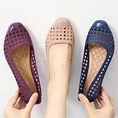 abordables Sandalias planas de mujer-Zapatos planos azul marino calados sin cordones para mujer: zapatos ligeros y transpirables con plantilla acolchada para uso informal de verano y paseos por la playa.