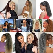 cheap Ponytails-Long Auburn Red Drawstring Ponytail Extension for Women 24 Inch Synthetic Long Curly Wavy Clip in Ponytail Hair Extensions for Daily Party Use