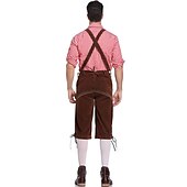 economico pantaloni di pelle-Birra Oktoberfest Costume Lederhosen Camicia Cappello alpino Bavarese Bavarese Tedesco Monaco di Baviera Prati Per uomo Panno in stile tradizionale Blusa Shorts Cappello