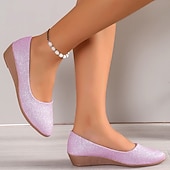 economico Slip-ons e mocassini da donna-ballerine con zeppa glitterate rosa da donna: comode ballerine scintillanti slip-on per uscite casual, feste e uso quotidiano