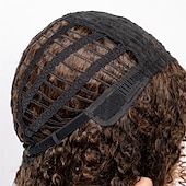 baratos Perucas de festa-perucas afro curtas e cacheadas com franja para mulheres negras perucas afro marrom crespo e cacheado para mulheres negras perucas sintéticas resistentes ao calor perucas marrons fofas perucas de