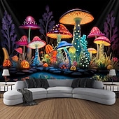cheap Blacklight Tapestries-Mushroom Fantasy Blacklight Tapestry Glow in the Dark Glow Party UV Reactive Trippy Misty Nature Landscape Hanging Tapestry Wall Art Mural for Living Room Bedroom