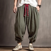 baratos Clássico-Homens Calças de linho Calças Calça verão Calçolas Com Cordão Cintura elástica Virilha Abaixada Tecido Conforto Respirável Ao ar livre Diário Para Noite Moda Casual Verde Tropa Azul Marinha