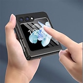 cheap Samsung Cases-Phone Case For Samsung Galaxy Z Flip 7 Z Flip 5 Back Cover Portable with Stand Holder with Screen Protector Solid Color Tempered Glass PC