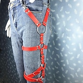 abordables Accesorios y más-Arnés gótico de una sola pierna, cinturón de liga punk, cinturón ajustable con remaches negros para el muslo, accesorios vaqueros para mujer