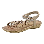 cheap Vacation Sandals-Women&#039;s Bohemian Beaded Sandals - Handmade Floral Embellished Flat Sandals for Summer Beach and Casual Wear