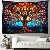 cheap Tree of Life Tapestry-L.T.HOME Tree of Life Hanging Tapestry Stained Glass Colorful Wall Art Large Tapestry Mural Decor Photograph Backdrop Blanket Curtain Home Bedroom Living Room Decoration