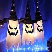 levne Osvětlení rekvizit na Halloween-halloween osvětlený duch led blikající ďábel festivalová dekorace zářící čaroděj duch klobouk světelná dekorace závěsná lucerna halloweenská dekorace světlo party bar atmosféra malý světelný řetězec dýně