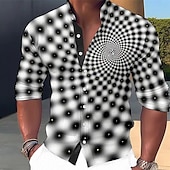 ieftine Model Geometric-Bărbați 3D Print Model Geometric Geometrie Cămașă Camașă cu nasturi Manșon Lung Modă Șic Stradă Designer În aer liber Casual Zilnic Vară Primăvară Toamnă Guler de stand Imprimeu Albastru Verde Negru