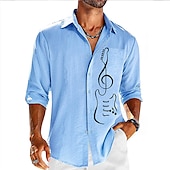 preiswerte Musik und Gitarren-Herren Boardmasters Gitarre Hemd Knopfhemd Langarm Mode Streetwear Designer Outdoor Lässig Täglich Sommer Frühling Herbst Umlegekragen Druck Blau Grün Grau
