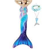 cheap Mermaid Swimsuit-Kids Girls&#039; Five Piece Mermaid Swimwear Swimwear Bikini Swimming Rainbow Cute Sexy Print Bathing Suits 3-10 Years Summer Light Blue Rose Gold