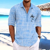 billiga Tropiska växter-Herr Kokosnötsträd Tropiska växter Skjorta Hawaii skjorta Aloha skjorta Långärmad Skjorta Hög krage Mode Streetwear Designer Utomhus Gata Ledigt Rodnande Rosa Blå Grön S M L