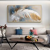 cheap Still Life Paintings-Handmade Oil Painting Canvas Wall Art Decor Original Feather Painting for Home Decor With Stretched Frame/Without Inner Frame Painting
