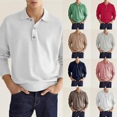 お買い得  メンズ クラシックポロ-男性用 ゴルフシャツ ニットポロ ストリート カジュアル ポロカラー クラシック 長袖 ストリートファッション ベーシック 純色 平織り ボタンフロント 春 秋 レギュラー Темный хаки ホワイト ピンク ルビーレッド ネイビーブルー ミントグリーン ゴルフシャツ