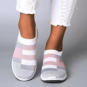 ieftine Adidași de Damă-pantofi sport de damă cu slip-on, respirabili, cu dungi roz și gri - pantofi confortabili de mers