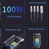 halpa Matkapuhelinkaapelit-100 W supernopea latauskaapeli 3 in 1 punottu datakaapeli xiaomi huawei 6a pikalatauskaapeli tukee tiedonsiirtoa