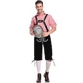 economico pantaloni di pelle-Birra Oktoberfest Costume Lederhosen Camicia Cappello alpino Bavarese Bavarese Tedesco Monaco di Baviera Prati Per uomo Panno in stile tradizionale Blusa Shorts Cappello
