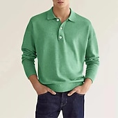 preiswerte Klassisches Poloshirt für Herren-Herren Golfhemd Strickpolo Strasse Casual Polo-Kragen Klassisch Langarm Modisch Brautkleider schlicht Feste Farbe Glatt Knopf vorne Einfach Frühling &amp; Herbst Regular Fit Schwarz Weiß Hellgrün Rosa