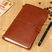 cheap Notebooks &amp; Planners-Classic Retro PU Leather Travel Notebook Personalized Journal Spiral Ring Binder Diary Notepad, Back to School Gift