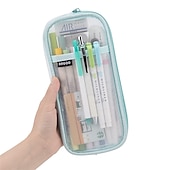 voordelige etuis &amp; houders-Easthill Grid mesh pen etui met rits helder make-up kleur etui make-up tas multifunctionele reisschool tienermeisjes transparante stationaire tas office organizer box voor volwassenen (roze)